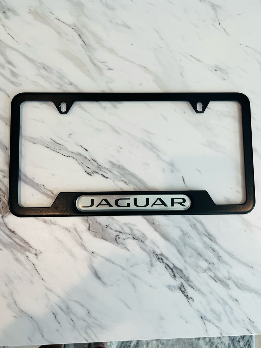 Jaguar Black License Plate Frame with Silver Logo
